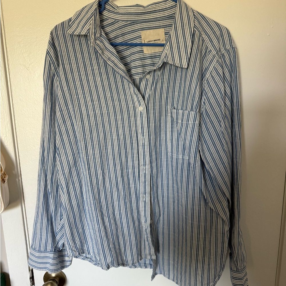Blue and White Striped Button-Up Shirt